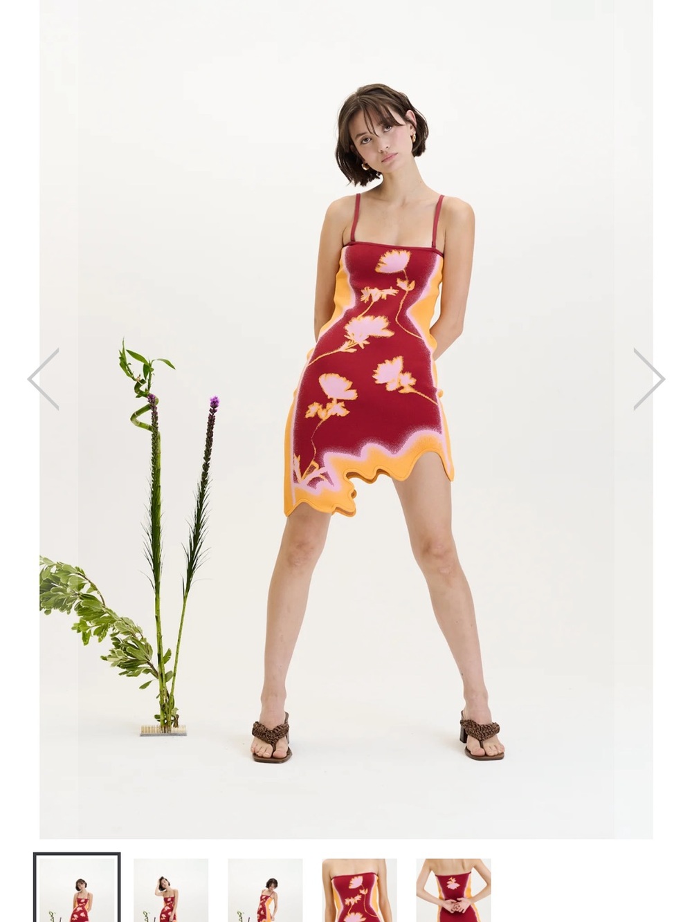 Women's Floral Red Bodycon Mini Dress - Picture 2 of 4